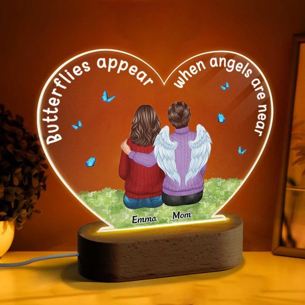 Family Sitting On Grass Memorial Remembrance Personalized Heart Acrylic Plaque LED Lamp Night Light Supply - Image 3