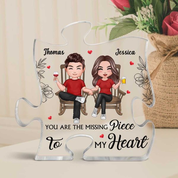 Doll Couple Sitting Front View Personalized Puzzle Acrylic Plaque - Gift For Him Gift For Her Online - Image 3
