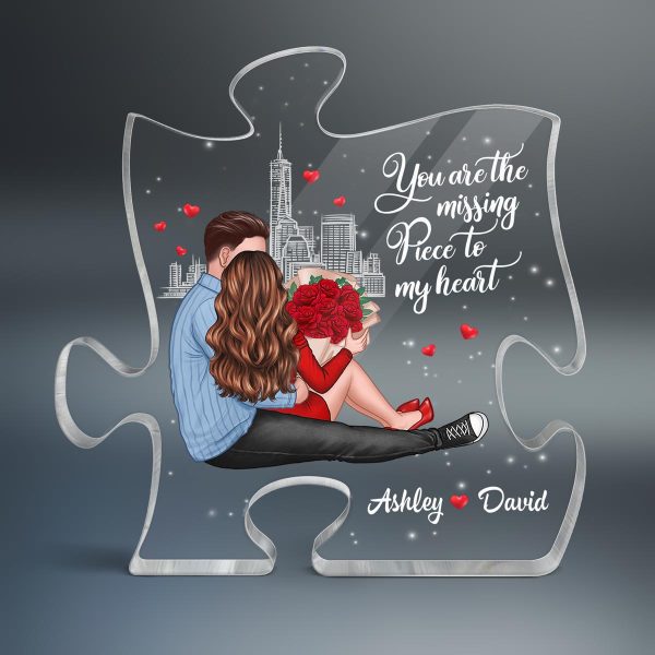 Missing Piece Embracing Sitting Couple Valentine‘s Day Gift - Gift For Him, Gift For Her - Personalized Puzzle Acrylic Plaque Supply - Image 2