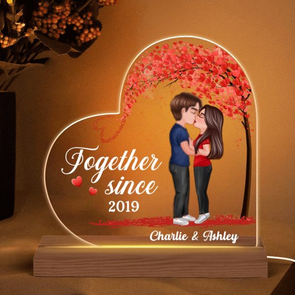 Couple Kissing Under Heart Tree Personalized Custom Shape LED Night Light Online Sale - Image 5