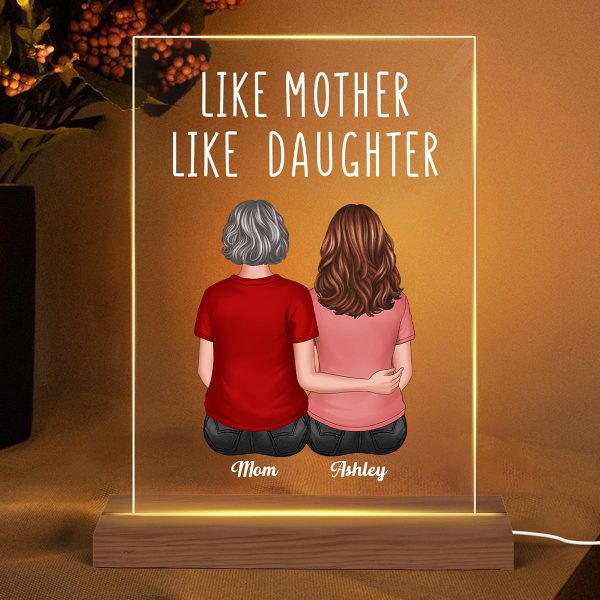 Back View Women Sitting Like Mother Like Daughter Personalized Rectangle Acrylic Plaque LED Lamp Night Light Hot on Sale