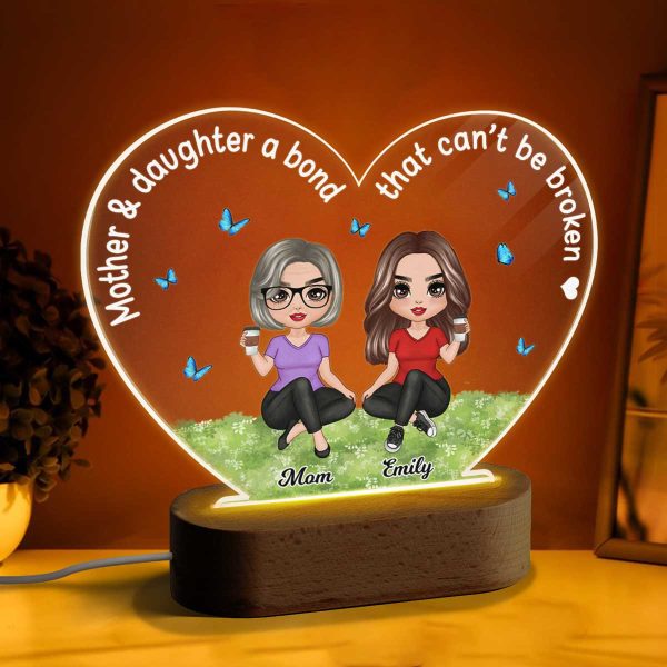 Doll Mother Daughter A Bond That Can‘t Be Broken Personalized Heart Acrylic Plaque LED Lamp Night Light For Sale - Image 3