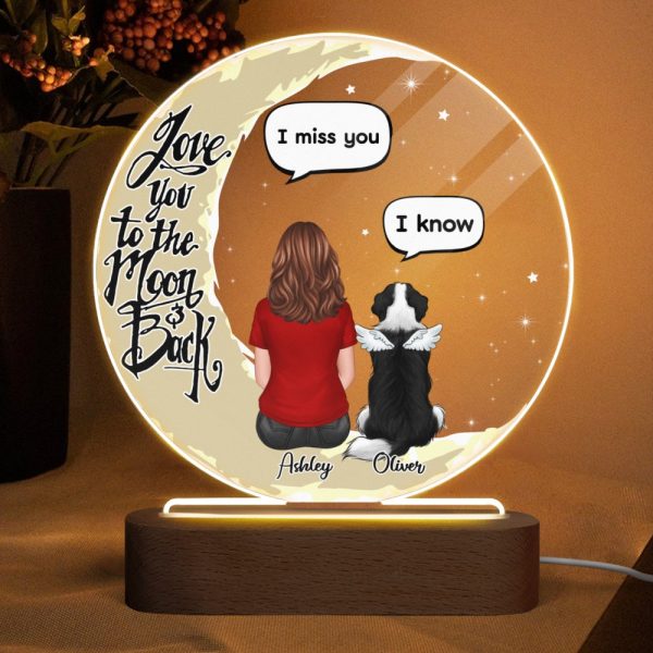 Love To The Moon Pet Memorial Personalized Circle Acrylic Plaque With LED Night Light - Sympathy Gift, Remembrance Keepsake For Pet Lover - Pet Loss Keepsake Online now - Image 4