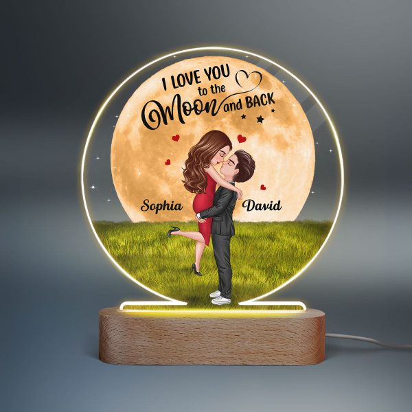 Big Moon Hugging Couple Personalized Circle Acrylic LED Night Light LED Lamp on Sale - Image 2