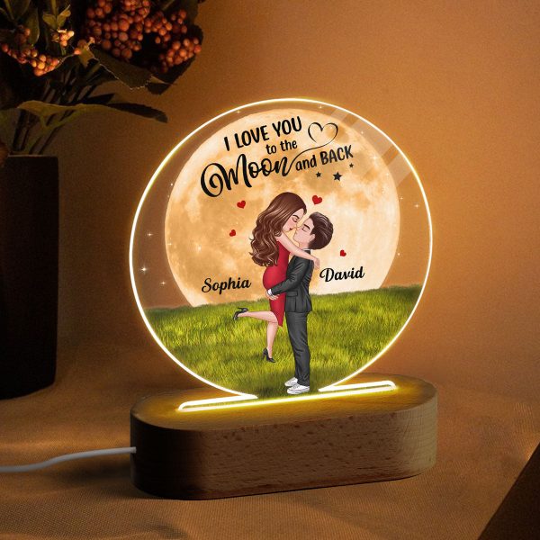 Big Moon Hugging Couple Personalized Circle Acrylic LED Night Light LED Lamp on Sale - Image 3