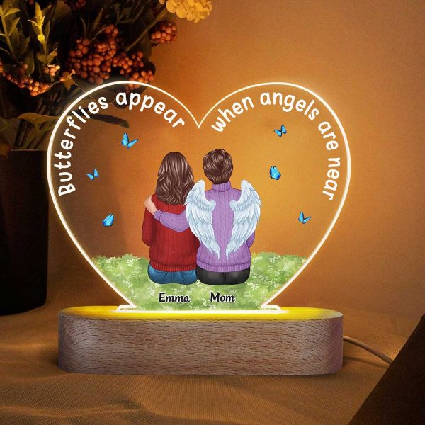Family Sitting On Grass Memorial Remembrance Personalized Heart Acrylic Plaque LED Lamp Night Light Supply