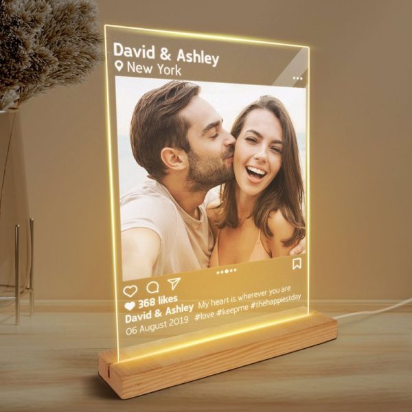Couple Photo Hashtags Gift For Him For Her Personalized Rectangle Acrylic Plaque LED Lamp Night Light Supply - Image 3
