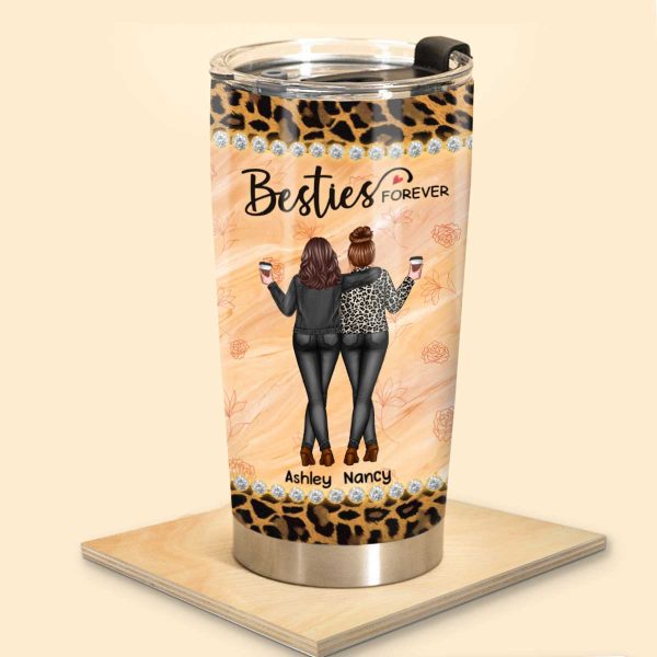 Leopard Pattern Back View Besties Sisters Personalized Tumbler Hot on Sale - Image 2