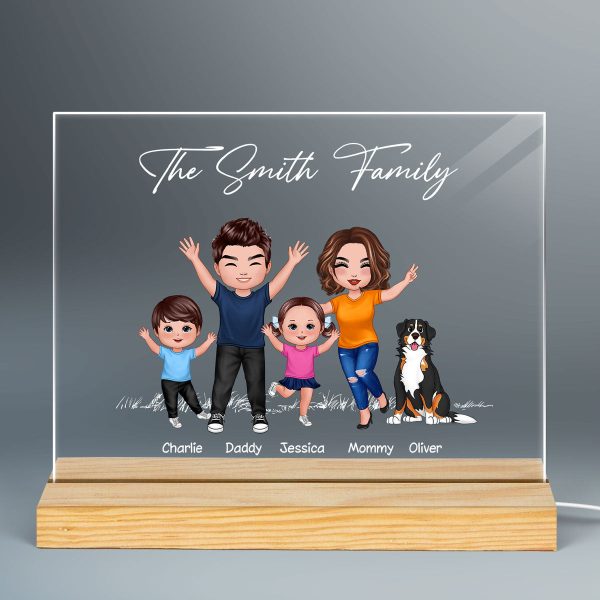 Happy Doll Family Couple Kid Dog Cat Personalized Custom Shaped Acrylic Plaque With LED Night Light on Sale - Image 3