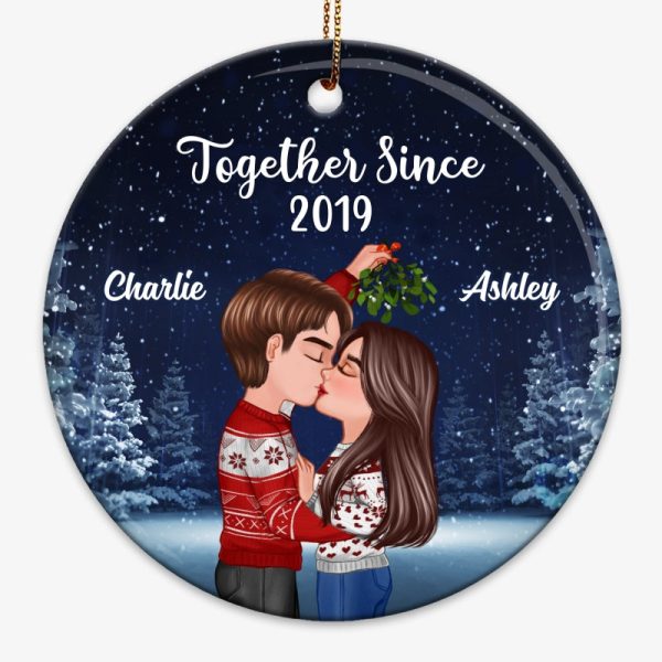 Couple Kissing Under Mistletoe Christmas Night Personalized Circle Ornament Online - Image 4