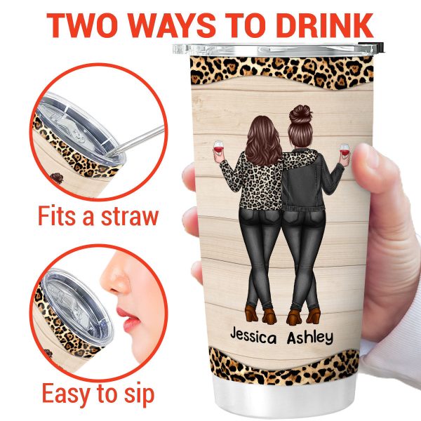 Back View Besties Gift For Best Friends Leopard Personalized Tumbler Discount - Image 3