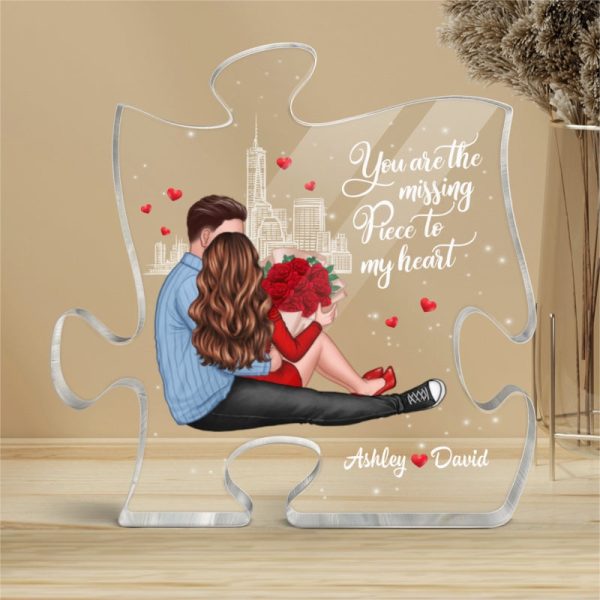 Missing Piece Embracing Sitting Couple Valentine‘s Day Gift - Gift For Him, Gift For Her - Personalized Puzzle Acrylic Plaque Supply - Image 4