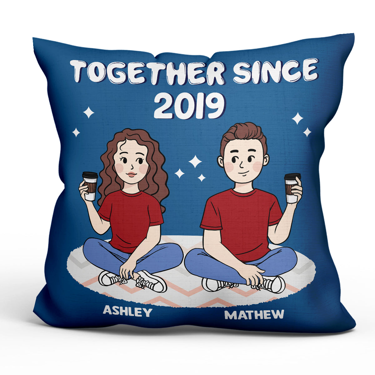 Cartoon Couple Sitting Gift For Him Gift For Her Personalized Pillow Hot on Sale