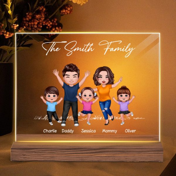 Happy Doll Family Couple Kid Dog Cat Personalized Custom Shaped Acrylic Plaque With LED Night Light on Sale - Image 5