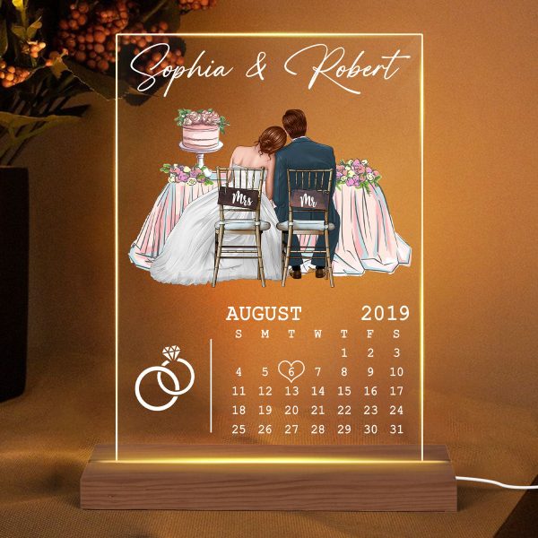 Newlywed Couple Sitting Personalized Acrylic Plaque LED Night Light - Wedding Anniversary Gift For Couple - Gift For Him - Gift For Her For Discount
