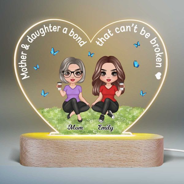 Doll Mother Daughter A Bond That Can‘t Be Broken Personalized Heart Acrylic Plaque LED Lamp Night Light For Sale - Image 2