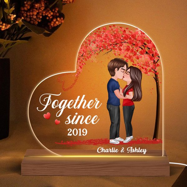 Couple Kissing Under Heart Tree Personalized Custom Shape LED Night Light Online Sale - Image 3