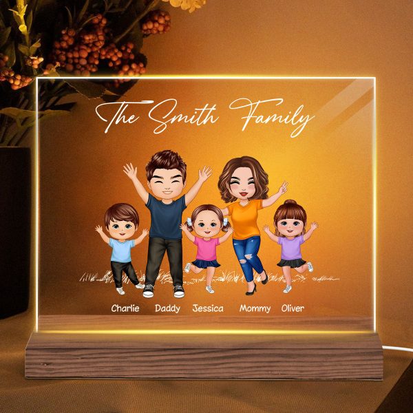 Happy Doll Family Couple Kid Dog Cat Personalized Custom Shaped Acrylic Plaque With LED Night Light on Sale - Image 2