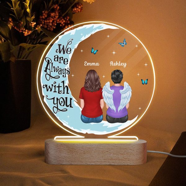 Moon Butterflies Angel Among Us Memorial Family Back View Personalized Circle Acrylic Plaque With LED Lamp - Remembrance Keepsake Fashion