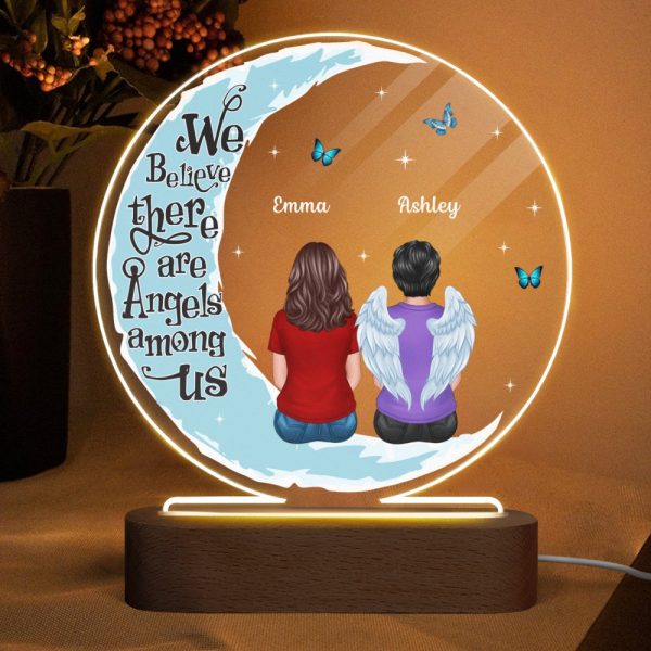 Moon Butterflies Angel Among Us Memorial Family Back View Personalized Circle Acrylic Plaque With LED Lamp - Remembrance Keepsake Fashion - Image 4