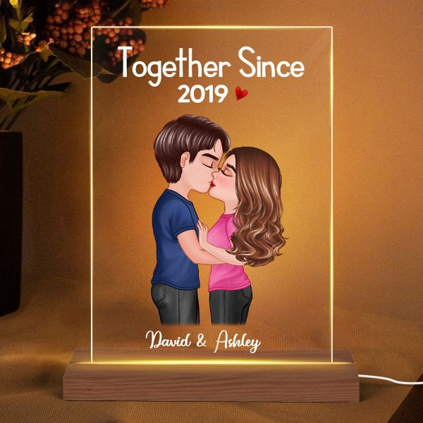 Doll Couple Kissing  Anniversary Gift For Him Gift For Her Personalized 7 Colors Plaque LED Night Light For Cheap - Image 2