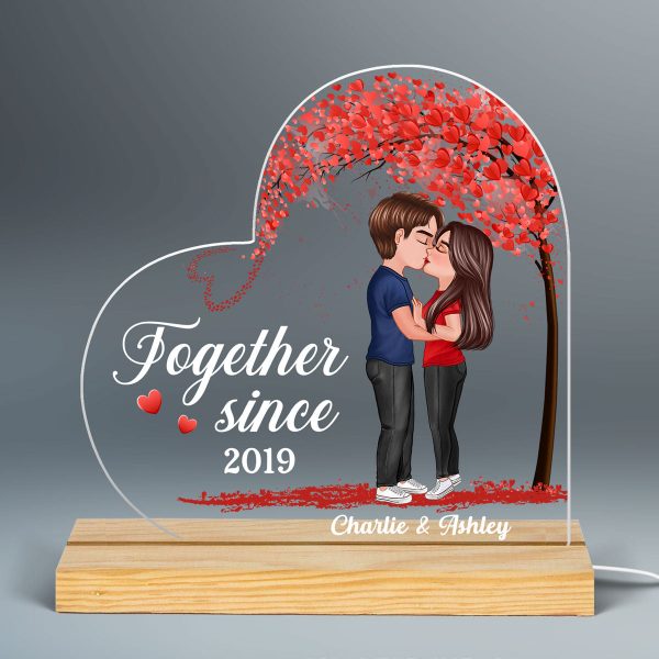 Couple Kissing Under Heart Tree Personalized Custom Shape LED Night Light Online Sale - Image 2