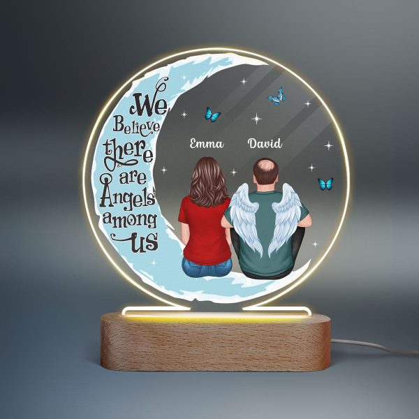 Moon Butterflies Angel Among Us Memorial Family Back View Personalized Circle Acrylic Plaque With LED Lamp - Remembrance Keepsake Fashion - Image 2