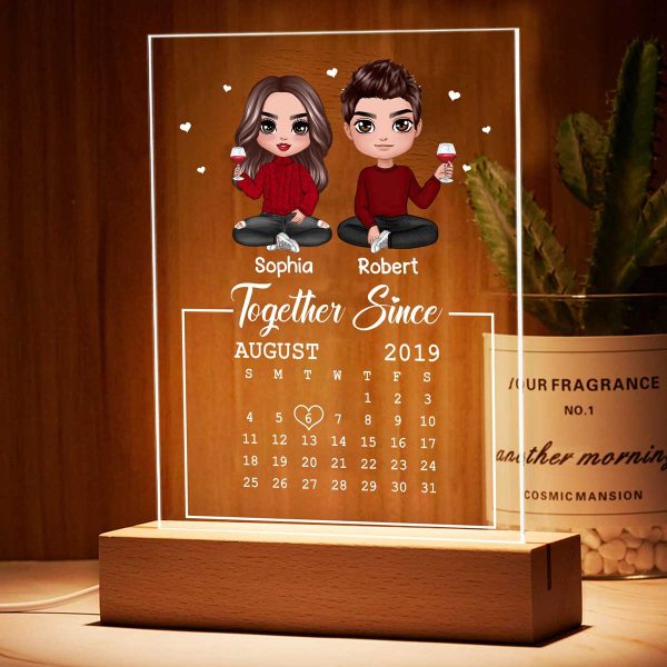 Doll Couple Sitting Together Since Personalized Acrylic Plaque LED Night Light - Anniversary Gift For Couple - Gift For Him Gift For Her For Cheap - Image 3
