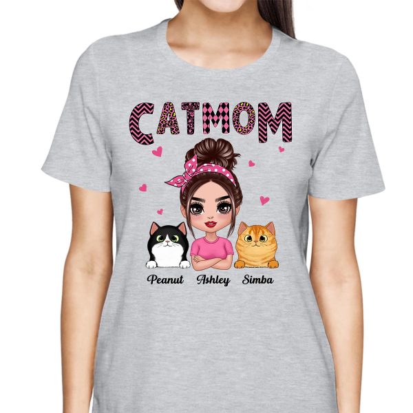 Doll Cat Mom Pink Pattern Gift For Cat Lovers Personalized Shirt Supply - Image 2