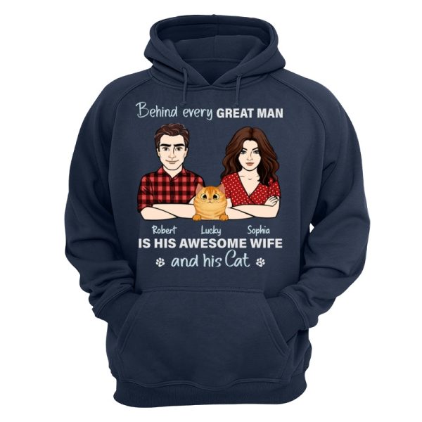Behind Every Great Man Is His Wife And His Cats Personalized Shirt Online Hot Sale - Image 2