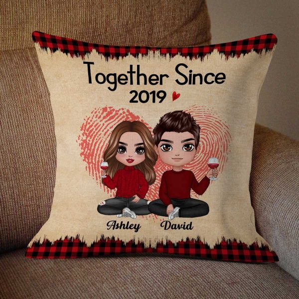 Checkered Pattern Doll Couple Sitting  Anniversary Gift For Him For Her Personalized Pillow For Discount - Image 2