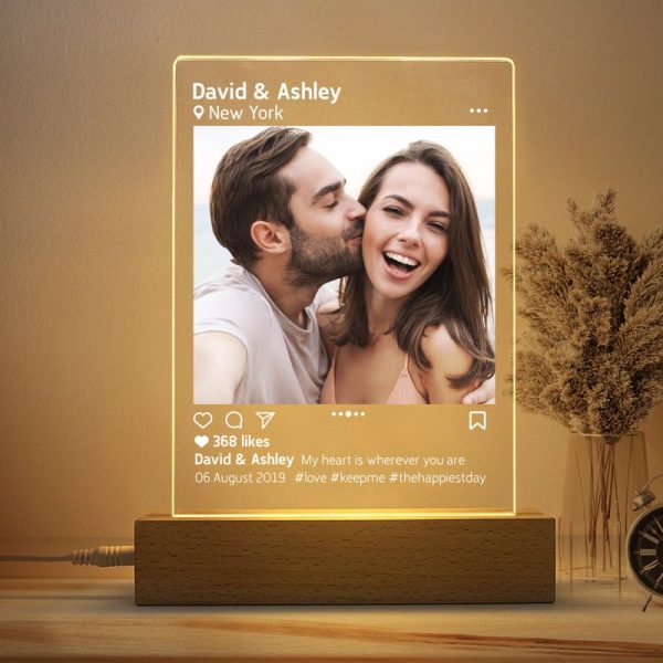 Couple Photo Hashtags Gift For Him For Her Personalized Rectangle Acrylic Plaque LED Lamp Night Light Supply