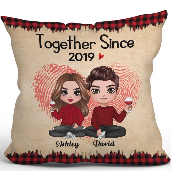 Checkered Pattern Doll Couple Sitting  Anniversary Gift For Him For Her Personalized Pillow For Discount