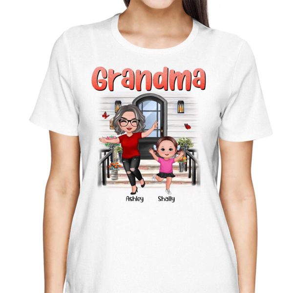 Happy Doll Grandma Grandkids Front Porch Personalized Shirt For Cheap - Image 2