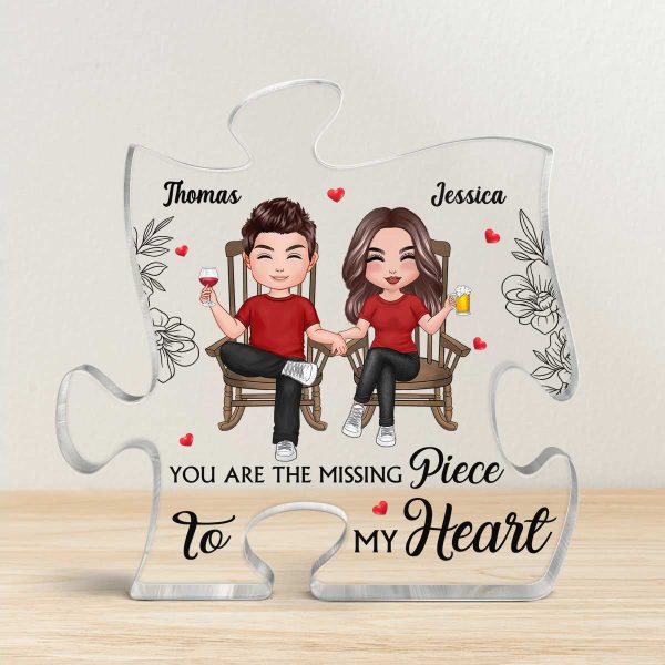 Doll Couple Sitting Front View Personalized Puzzle Acrylic Plaque - Gift For Him Gift For Her Online