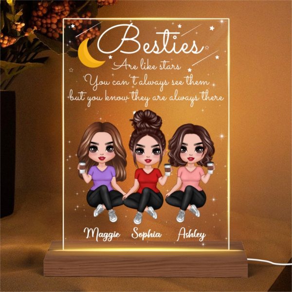 Besties Sisters Are Like Star Gift For Best Friends Personalized Rectangle Acrylic Plaque LED Lamp Night Light Hot on Sale - Image 4