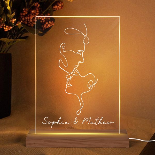 Couple Face Outline Personalized Rectangle Acrylic LED Lamp, LED Night Light, Gift For Him, Gift For Her Online Sale