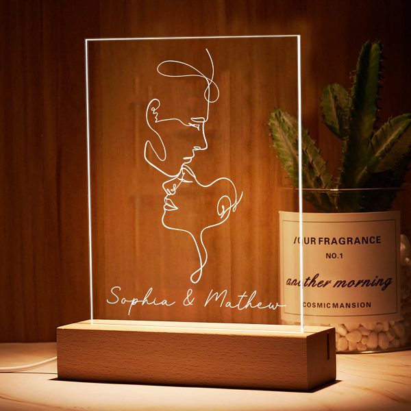 Couple Face Outline Personalized Rectangle Acrylic LED Lamp, LED Night Light, Gift For Him, Gift For Her Online Sale - Image 3