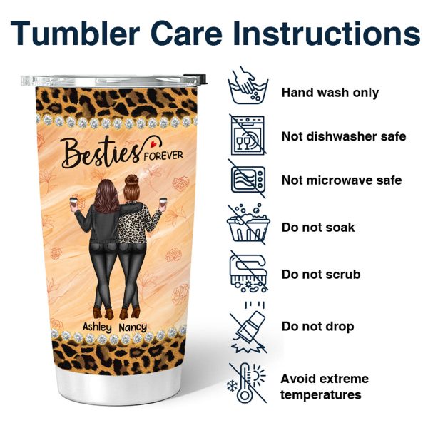Leopard Pattern Back View Besties Sisters Personalized Tumbler Hot on Sale - Image 4