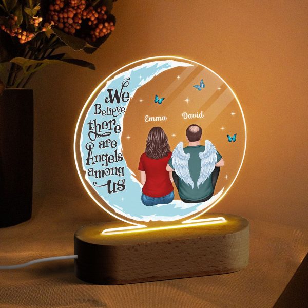 Moon Butterflies Angel Among Us Memorial Family Back View Personalized Circle Acrylic Plaque With LED Lamp - Remembrance Keepsake Fashion - Image 3