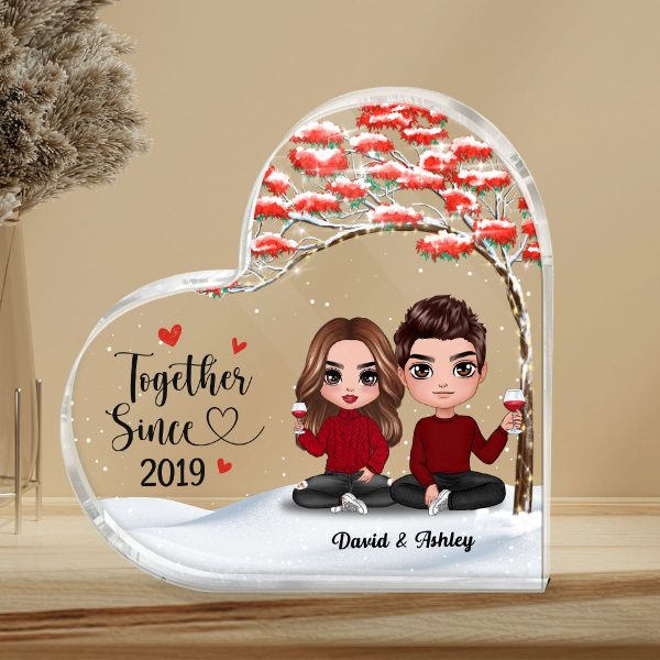Doll Couple Sitting Under Red Tree Gift For Him For Her Personalized Heart Plaque For Cheap