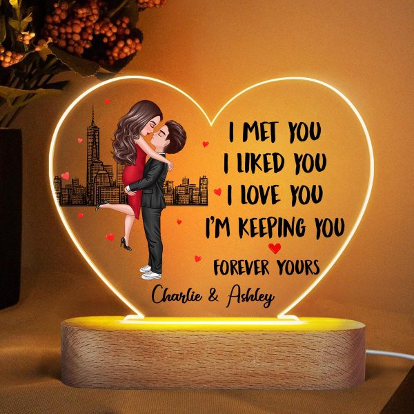 Doll Couple Hugging Kissing Found My Missing Piece Gift For Him For Her Personalized Acrylic Heart Plaque LED Lamp Night Light Cheap