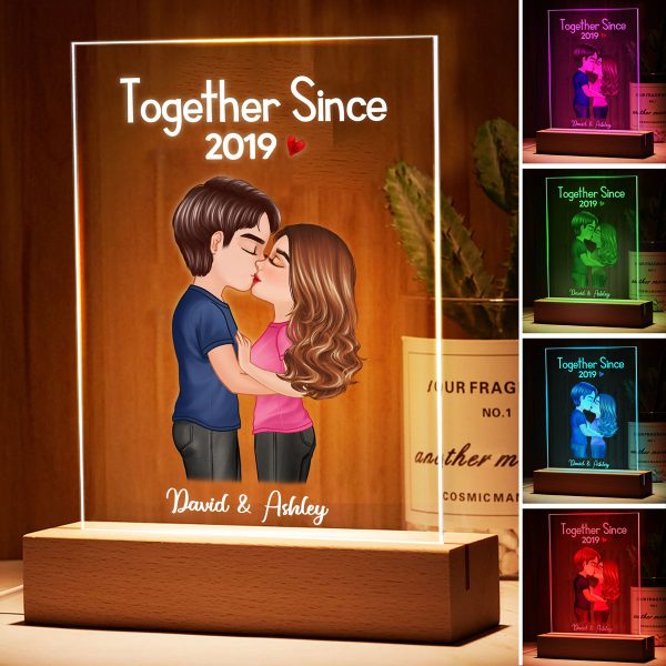 Doll Couple Kissing  Anniversary Gift For Him Gift For Her Personalized 7 Colors Plaque LED Night Light For Cheap