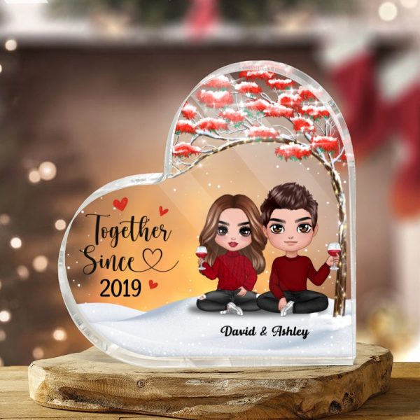 Doll Couple Sitting Under Red Tree Gift For Him For Her Personalized Heart Plaque For Cheap - Image 3