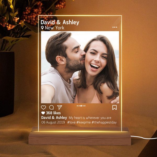 Couple Photo Hashtags Gift For Him For Her Personalized Rectangle Acrylic Plaque LED Lamp Night Light Supply - Image 4