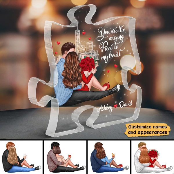 Missing Piece Embracing Sitting Couple Valentine‘s Day Gift - Gift For Him, Gift For Her - Personalized Puzzle Acrylic Plaque Supply - Image 3