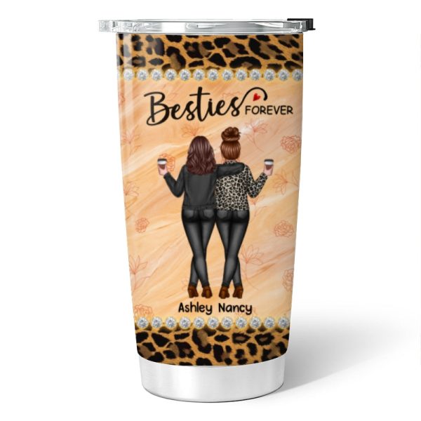 Leopard Pattern Back View Besties Sisters Personalized Tumbler Hot on Sale - Image 5