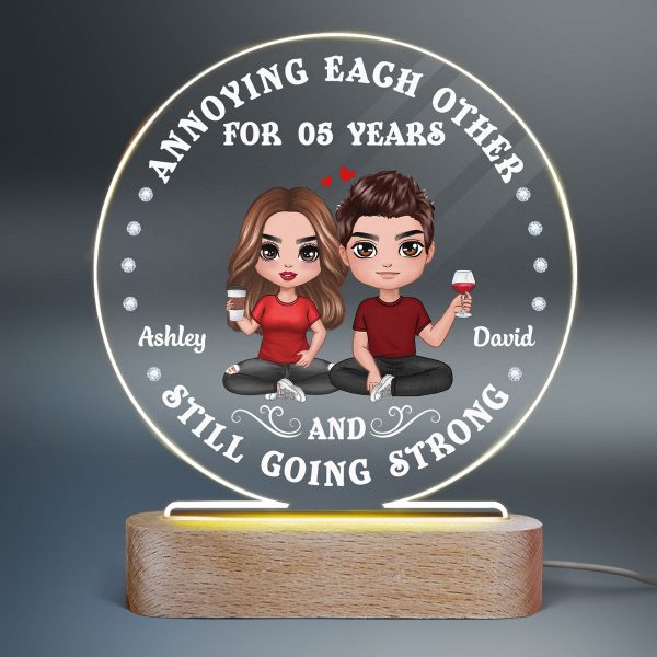 Doll Couple Annoying Each Other Personalized Circle LED Night Light - Valentine‘s Day Gift For Him, Gift For Her Supply - Image 2