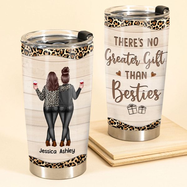 Back View Besties Gift For Best Friends Leopard Personalized Tumbler Discount - Image 2