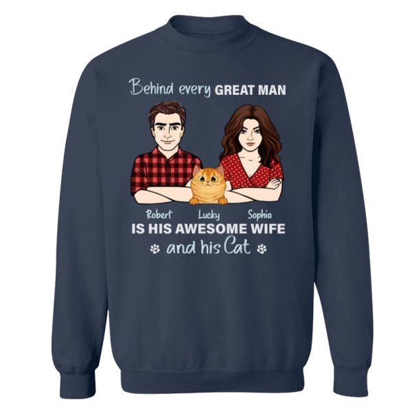 Behind Every Great Man Is His Wife And His Cats Personalized Shirt Online Hot Sale - Image 3